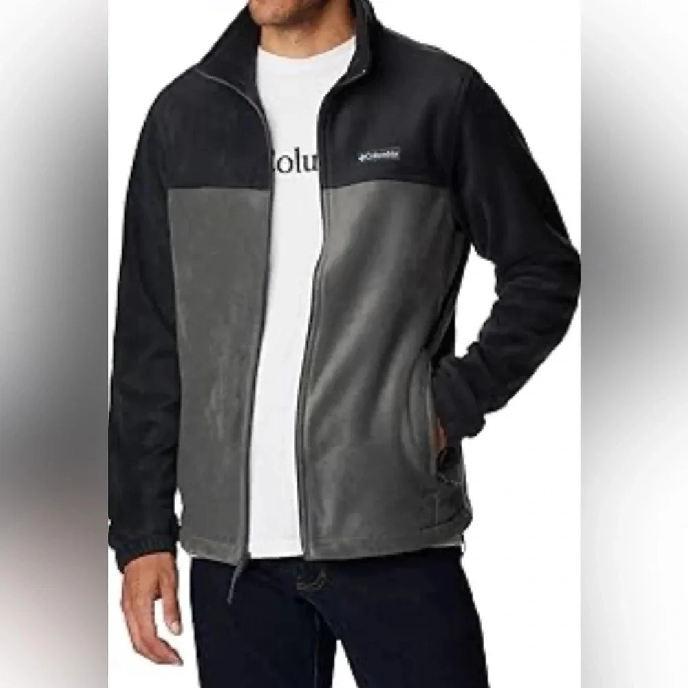 Columbia Fleece Full Zipper Long Sleeve Cozy Warm Jacket Black/Gray Men's XL EUC